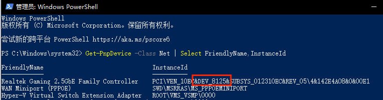 PowerShell 查找 DEV_8125 输出示例